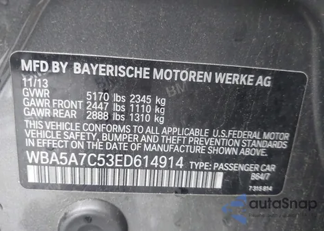 2014 BMW 528 Xi from USA, damaged, VIN WBA5A7C53ED614914